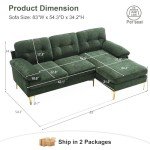 Green L-Shaped Chenille Sectional Sofa for Small Spaces