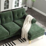 Green L-Shaped Chenille Sectional Sofa for Small Spaces