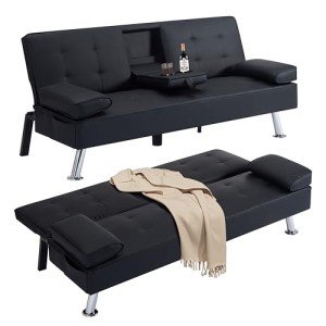 Modern Faux Leather Tufted Futon Sofa Bed