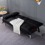 Modern Faux Leather Tufted Futon Sofa Bed