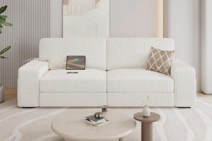 Modern Ivory 2-Seater Sofa with USB Ports
