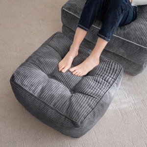 Dark Grey Square Corduroy Pouf Ottoman 21
