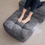 Dark Grey Square Corduroy Pouf Ottoman 21