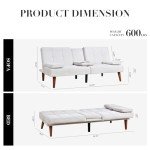 Beige Fabric Futon Sofa Bed with Cup Holder