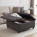 Large Tufted Storage Ottoman Bench - Dark Grey