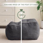Dark Grey Square Corduroy Pouf Ottoman 21