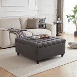 Large Tufted Storage Ottoman Bench - Dark Grey