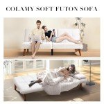 Beige Fabric Futon Sofa Bed with Cup Holder