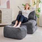 Dark Grey Square Corduroy Pouf Ottoman 21
