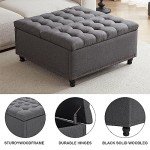 Large Tufted Storage Ottoman Bench - Dark Grey