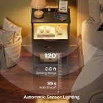 Black Nightstand with LED Light and Charging Station