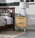 Finnhomy Rattan-Decor Nightstand Set with Storage