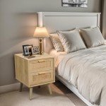 Finnhomy Rattan-Decor Nightstand Set with Storage