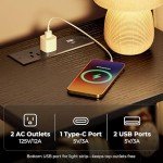 Black Nightstand with LED Light and Charging Station