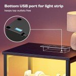 Black Nightstand with LED Light and Charging Station
