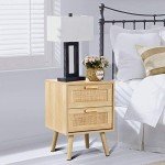 Finnhomy Rattan-Decor Nightstand Set with Storage