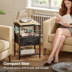 Black Nightstand with LED Light and Charging Station