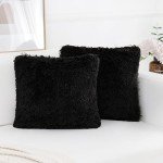 Set of 2 Black Faux Fur Throw Pillow Covers