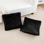 Set of 2 Black Faux Fur Throw Pillow Covers