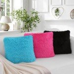 Set of 2 Black Faux Fur Throw Pillow Covers