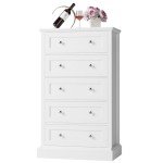 White 5-Drawer Tall Dresser for Living Room