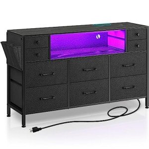 Rolanstar LED Dresser and TV Stand with Drawers