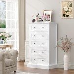 White 5-Drawer Tall Dresser for Living Room