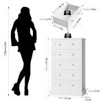 White 5-Drawer Tall Dresser for Living Room