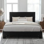 Velvet Upholstered Queen Platform Bed Frame, Black