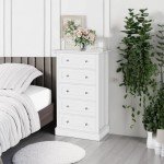 White 5-Drawer Tall Dresser for Living Room