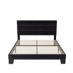Velvet Upholstered Queen Platform Bed Frame, Black