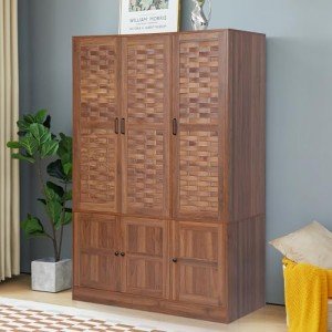 Walnut Wardrobe Closet with Adjustable Shelves