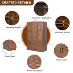 Walnut Wardrobe Closet with Adjustable Shelves