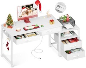 AODK 53" White Computer Desk with USB Outlets