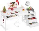 AODK 53" White Computer Desk with USB Outlets