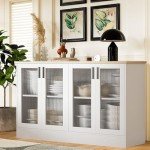 Anystyle White Buffet Cabinet with Fluted Glass Doors