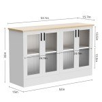 Anystyle White Buffet Cabinet with Fluted Glass Doors