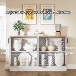 Anystyle White Buffet Cabinet with Fluted Glass Doors