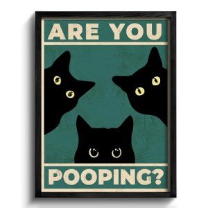 Funny Black Cat Bathroom Wall Art Sign, 11"x14