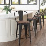 Set of 4 Black Metal Bar Stools with Backs