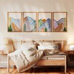 Colorful Abstract Mountain Metal Wall Art Set