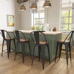 Set of 4 Black Metal Bar Stools with Backs