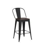 Set of 4 Black Metal Bar Stools with Backs