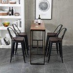 Set of 4 Black Metal Bar Stools with Backs