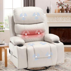 Electric Massage Swivel Rocker Recliner Chair - Beige