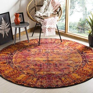 Vintage Hamadan Round Area Rug - 5'3" Orange