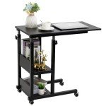 Adjustable C-Shaped Side Table with Wheels and Storage