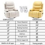 Electric Massage Swivel Rocker Recliner Chair - Beige