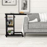 Adjustable C-Shaped Side Table with Wheels and Storage