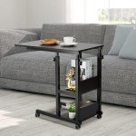 Adjustable C-Shaped Side Table with Wheels and Storage